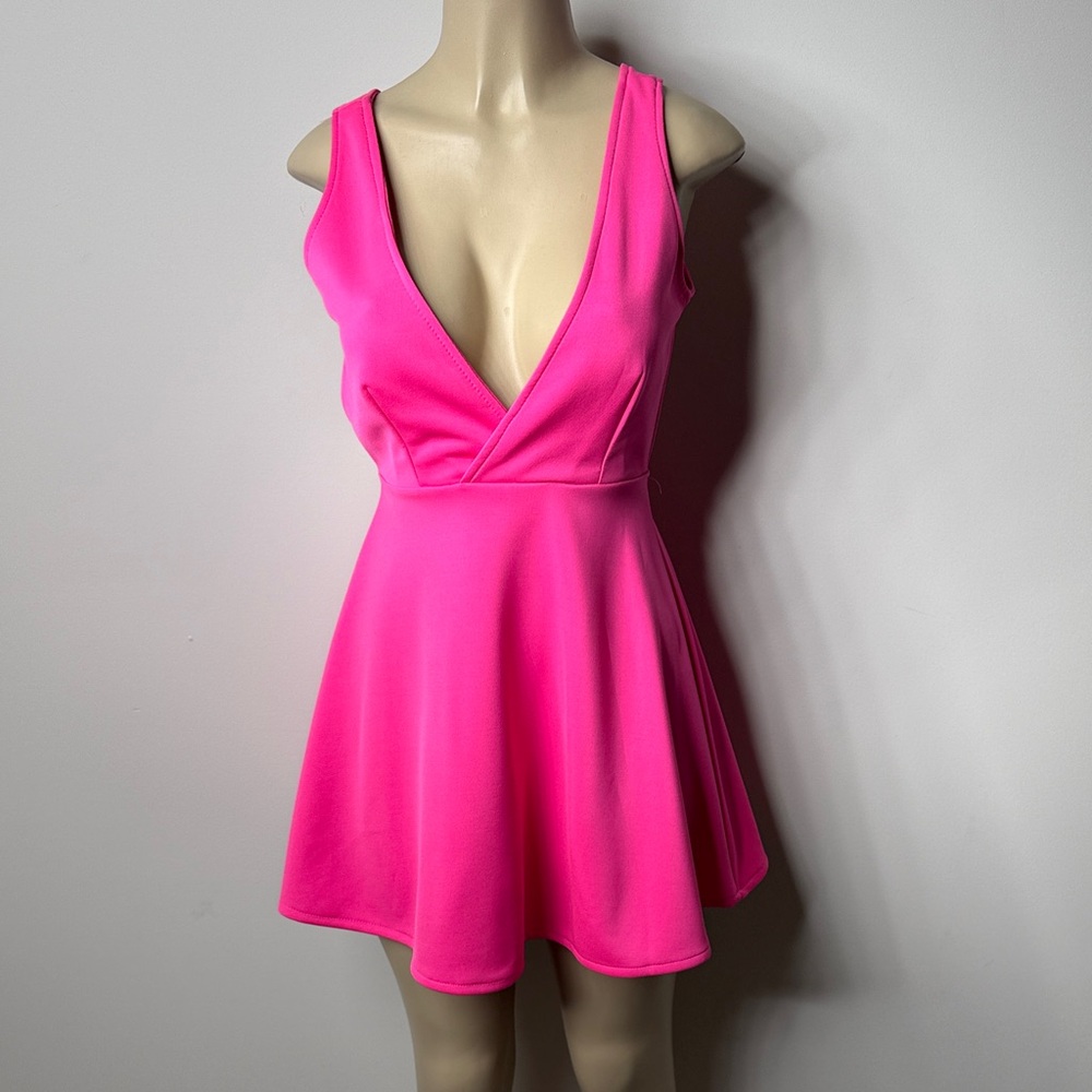 Choies Hot Pink Plunge V-Neck Mini Dress